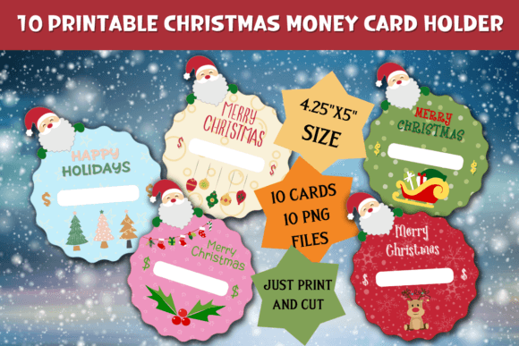 10 Printable Christmas Money Card Holder Illustrations