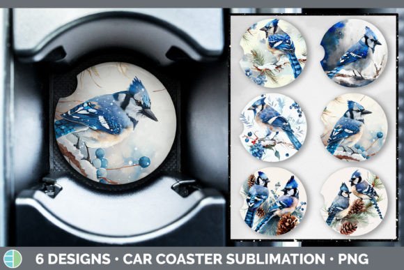 Christmas Blue Jay Car Coaster Sublima Illustrations