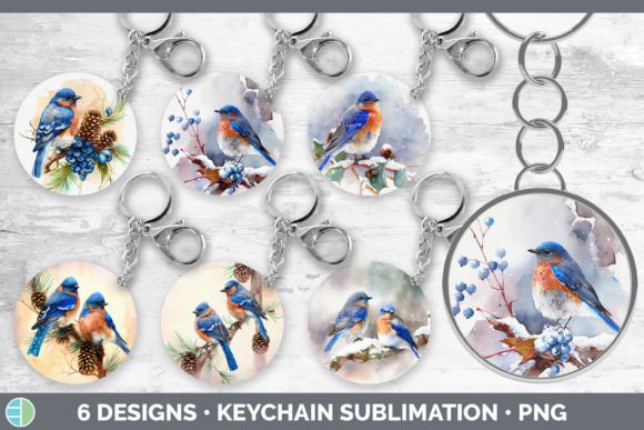 Christmas Bluebird Keychain Bundle Key Illustrations