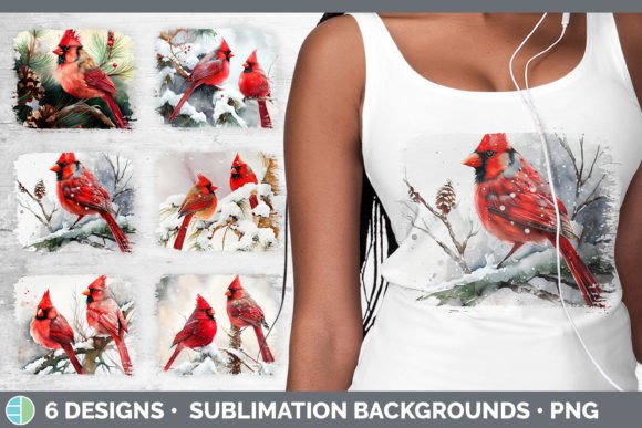Christmas Cardinal Distressed Sublimation Illustration