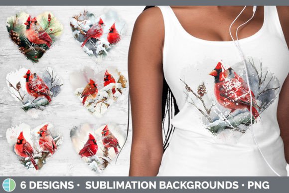 Christmas Cardinal Heart Distressed Clip Illustrations