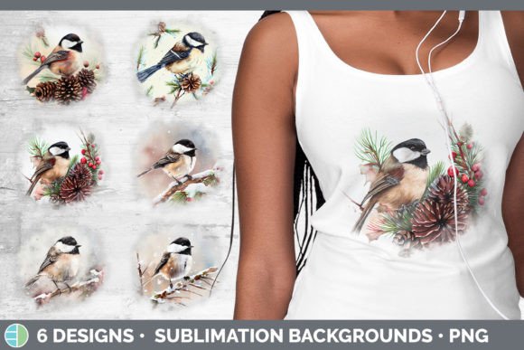 Christmas Chickadee Background Grunge Illustrations