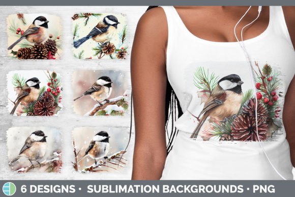 Christmas Chickadee Distressed Sublimati Illustrations