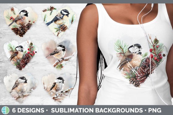 Christmas Chickadee Heart Distressed Cli Illustrations