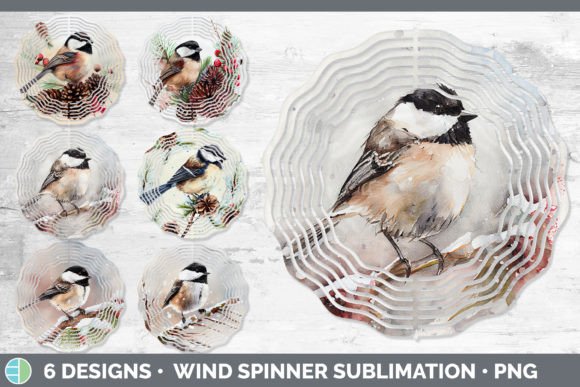 Christmas Chickadee Wind Spinner Subli Illustrations