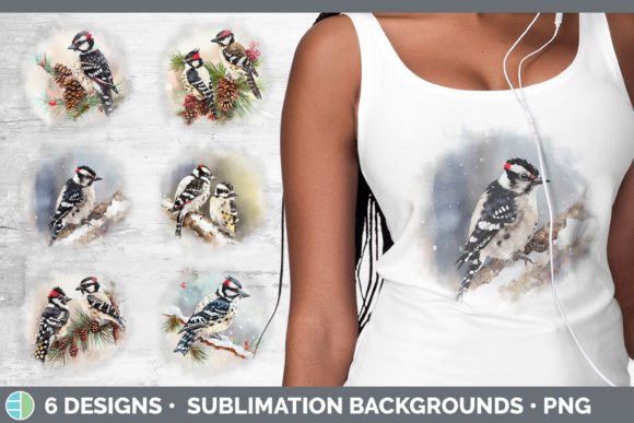 Christmas Downy Woodpecker Background Illustrations