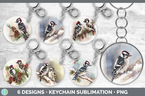 Christmas Downy Woodpecker Keychain Bund Illustrations