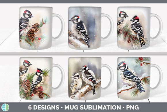 Christmas Downy Woodpecker Mug Sublimati Illustrations