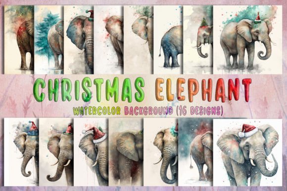 Christmas Elephant Watercolor Background