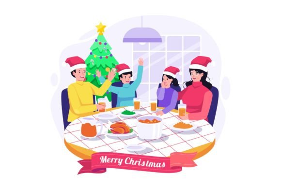 Christmas Family Dinner Illustration for Branding and Design Projects