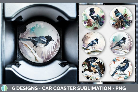 Christmas Magpie Car Coaster Sublimati Illustrations