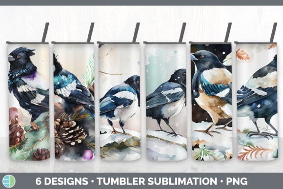 Christmas Magpie Tumbler Sublimation Bun Illustrations