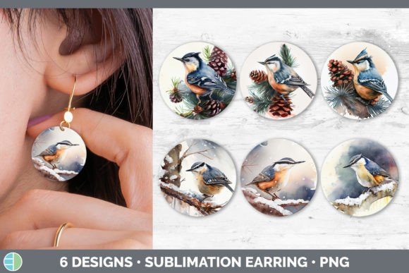 Christmas Nuthatch Round Earring Subli Illustration Review