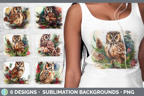Christmas Owl Distressed Sublimation Bac Illustrations