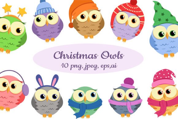 Christmas Owls Clipart for Local Branding and Packaging