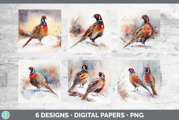 Christmas Pheasant Backgrounds Digital Illustrations