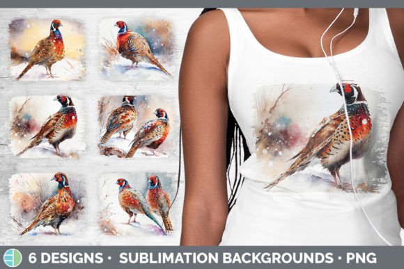 Christmas Pheasant Distressed Sublimation Illustration