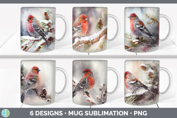Christmas Pine Grosbeak Mug Sublimation Illustrations