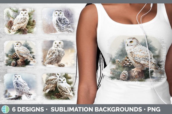 Christmas Snowy Owl Distressed Sublimati Illustrations