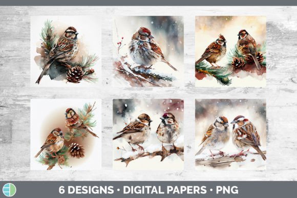 Christmas Sparrow Backgrounds Digital Illustrations