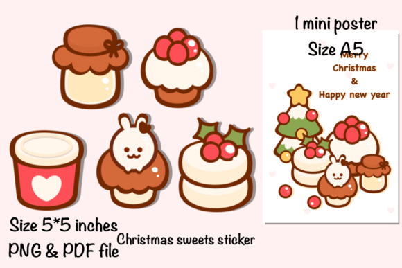 Christmas Sweets Sticker Mini Poster Illustrations