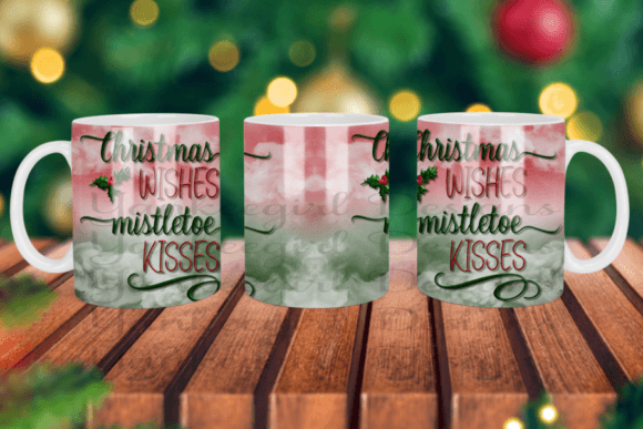 Christmas Wishes Mistletoe Kisses Mug Illustrations