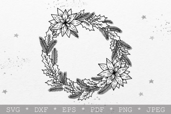 Christmas Wreath with Holly Leaves Svg for Illustrations
