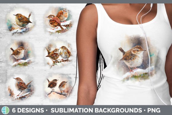 Christmas Wren Background Grunge Subli Illustrations