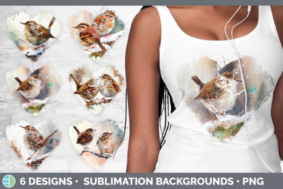 Christmas Wren Heart Distressed Clipart for Local Branding