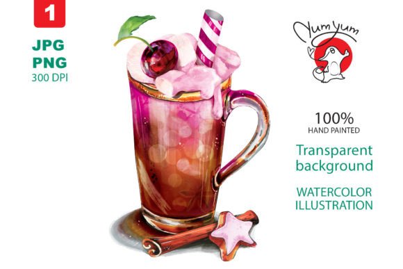 Cocktail with Cherries for Christmas Illustration