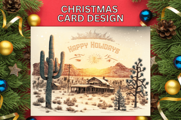 Desert Christmas Card Design Illustrations for Digital Sellers