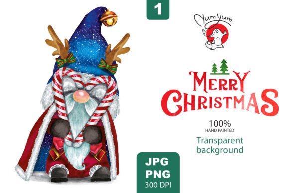 Dressed Up Gnome with Christmas Candies Illustrations