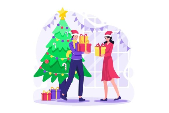 People Share Christmas Gift Illustration for Festive Branding