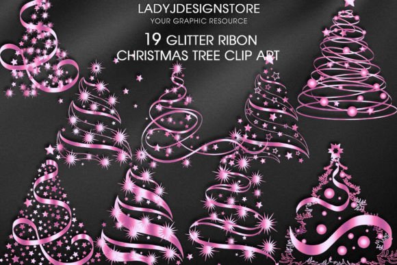 Pink Ribbon Sparkle Christmas Tree Illustration