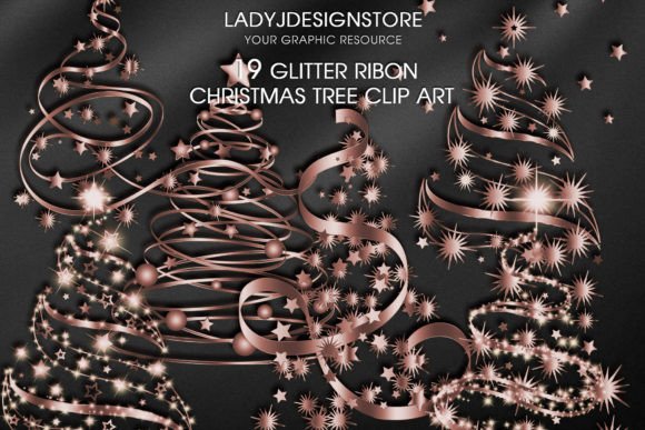 Rosegold Ribbon Sparkle Christmas Tree Illustration
