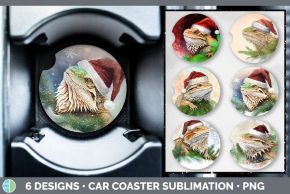 Santa Bearded Dragon Christmas Car Coast Illustrations