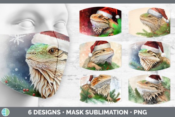 Santa Bearded Dragon Christmas Mask Illustration
