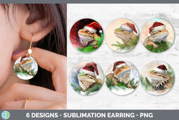 Santa Bearded Dragon Christmas Round Ear Illustration