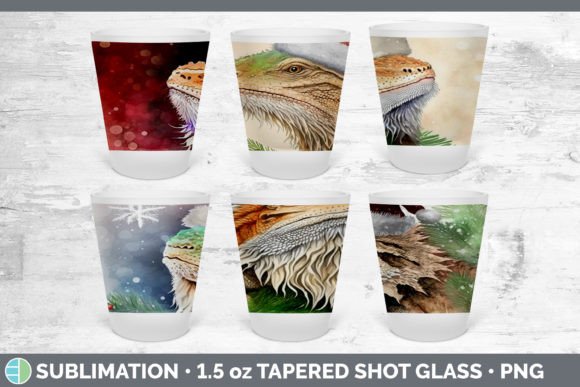 Santa Bearded Dragon Christmas Shot Glas Illustrations