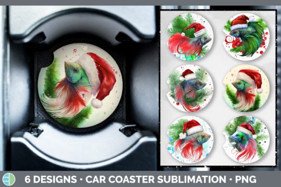 Santa Beta Fish Christmas Car Coaster Illustration