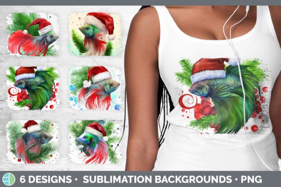 Santa Beta Fish Christmas Distressed Sub Illustrations