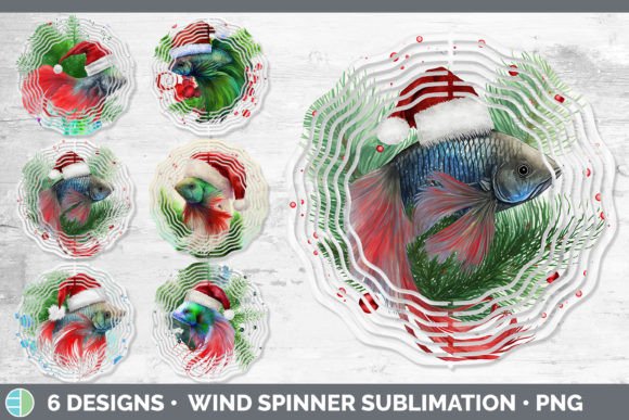 Santa Beta Fish Christmas Wind Spinner Illustrations