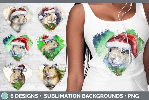 Santa Gerbil Christmas Heart Distressed Illustration