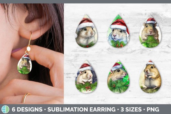 Santa Gerbil Christmas Teardrop Earring