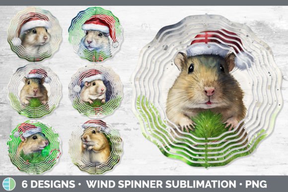Santa Gerbil Christmas Wind Spinner Illustrations