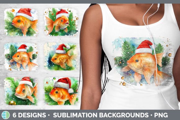 Santa Goldfish Christmas Distressed Subl Illustrations