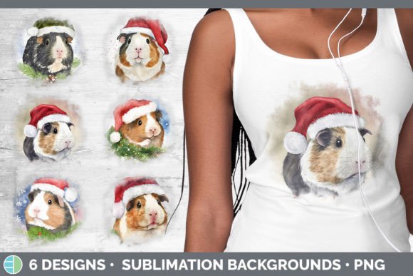 Santa Guinea Pig Christmas Background Illustrations