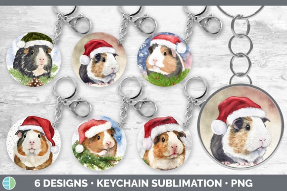 Santa Guinea Pig Christmas Keychain Bund Illustrations