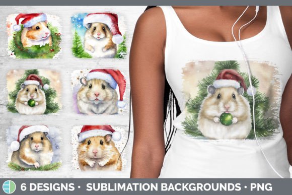 Santa Hamster Christmas Distressed Subli Illustrations
