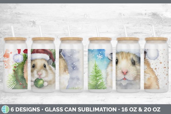 Santa Hamster Christmas Glass Can Illustrations